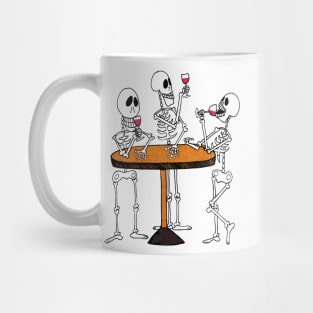 3 Skeletons Drinking and Enjoing Wine at a Wine Bar Mug